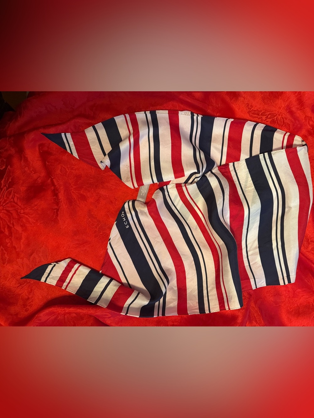 Echo Red, Navy & White Striped Silk Scarf